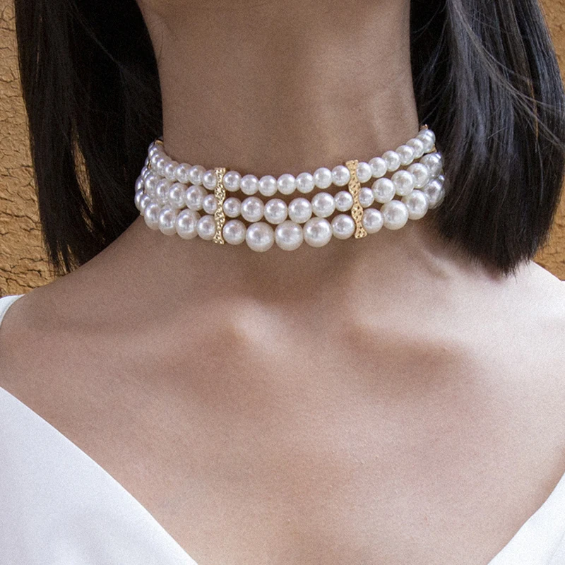 

Chokers Necklace Chain for Women Multi-layer Pearl Geometric Short Necklace Collar Chain Simple Temperament Jewelry Gifts