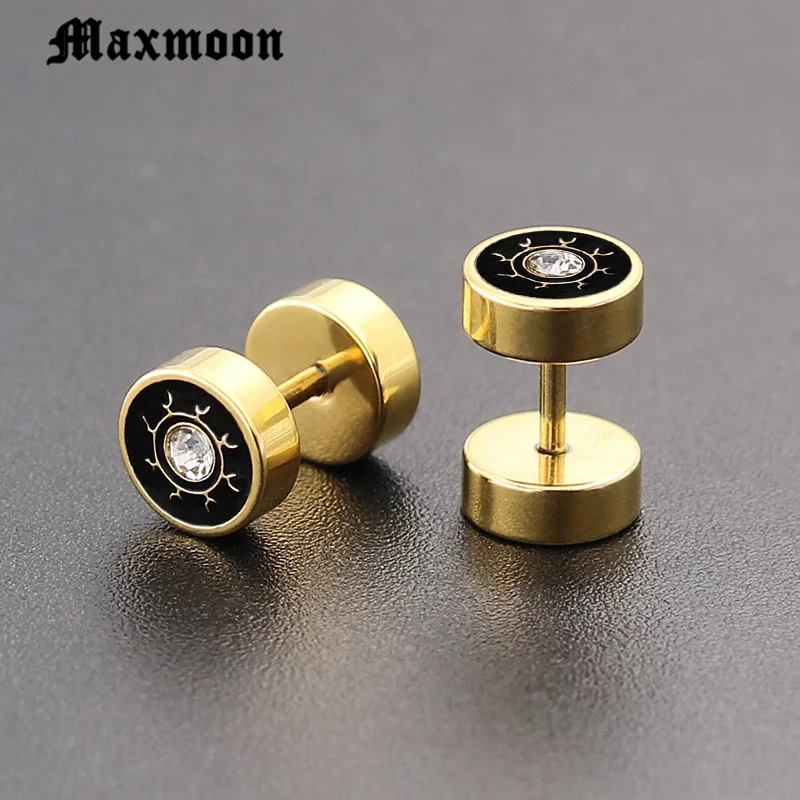 Maxmoon панк медицинский из титанового сплава Черный Серебряный Круглый штанга серьги-гвоздики женские мужские готические ювелирные изделия рок пирсинг серьги 1 пара