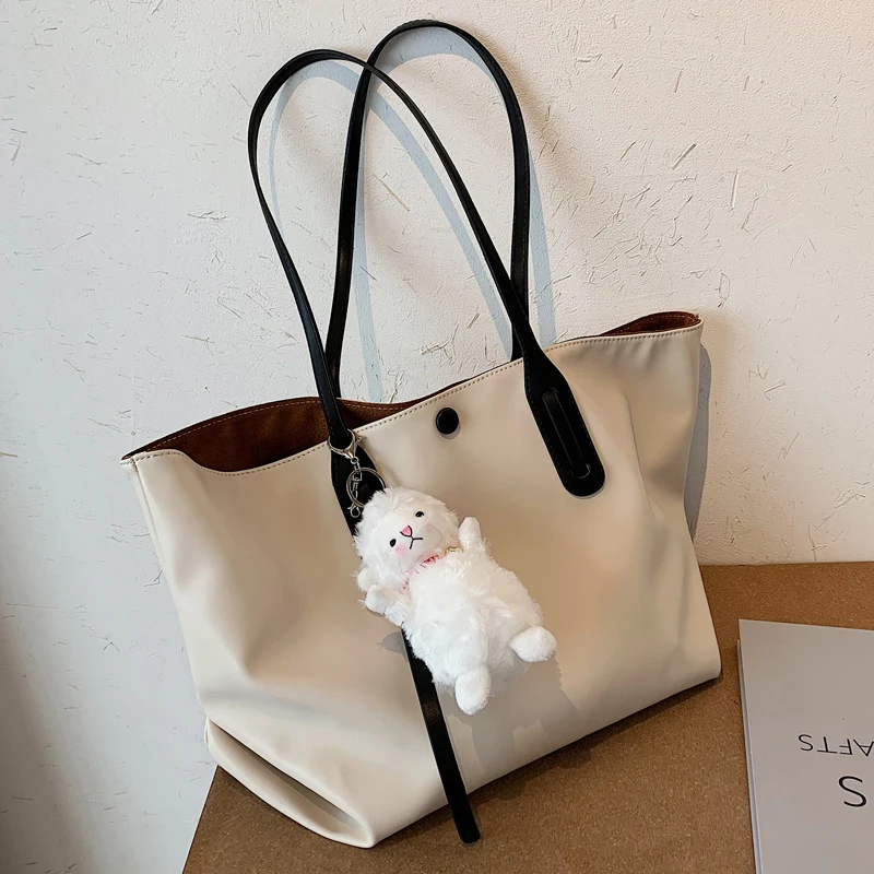 

High Capacity Tote Bags For Women 2020 Trendy Sheep Solid Color Women Shoulder Bag Pu Leather Women's Handbag Casual Big Shopper