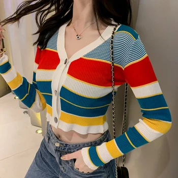 

good quality women clothing latest 2020 spring autumn winter korean stripes outside stitch knit sexy sweaters female A5296