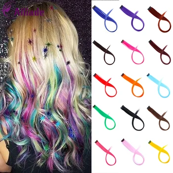 

AILIADE Colored Highlight Synthetic Hair Extensions Clip In One Piece Color Strips 20" Long Straight Hairpiece For Woman