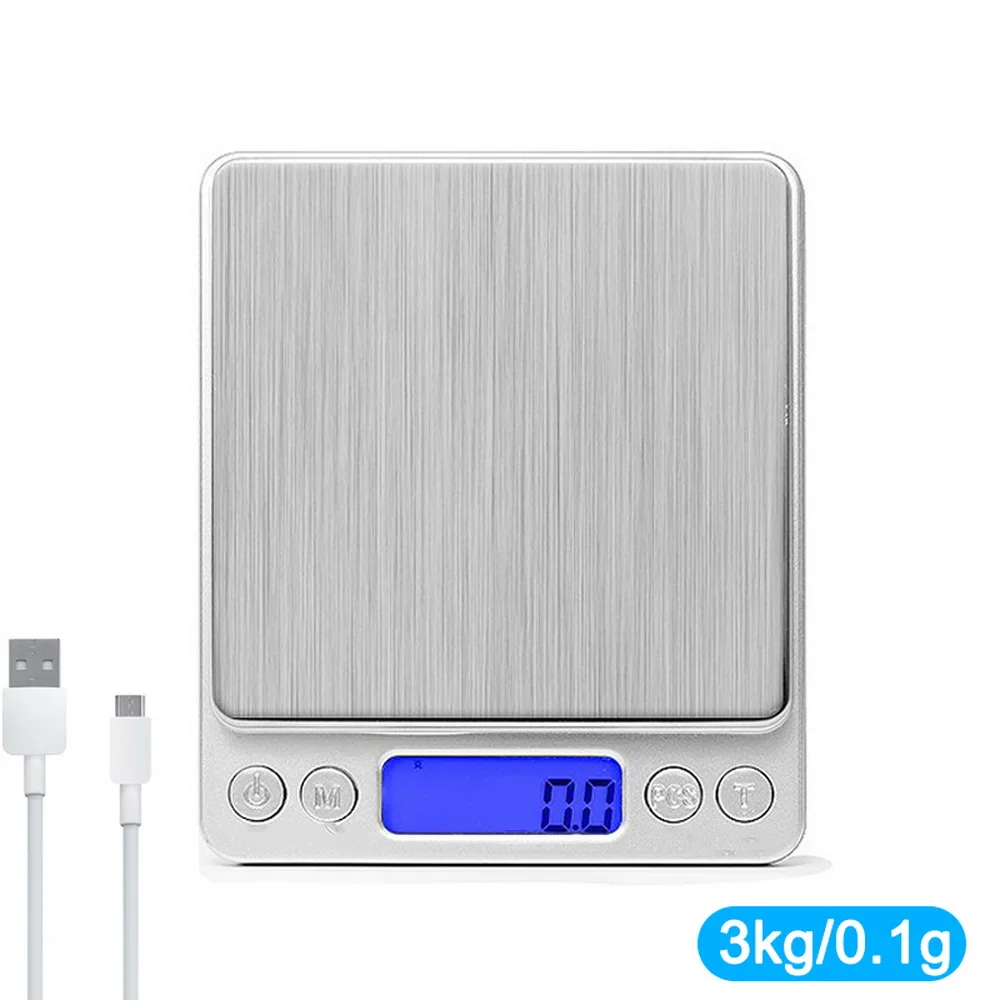 3kg-0.1g USB lcd Цифровые весы мини карманные из нержавеющей стали прецизионные ювелирные изделия электронные весы граммов вес для золота выпечки приготовления пищи - Цвет: 3kg-0.1g