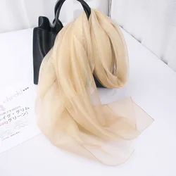 Organza Scarf Natural Silk Double Layers Spring Autumn Solid Color Pashmina Wrap Ladies Shawls Fashion Scarves