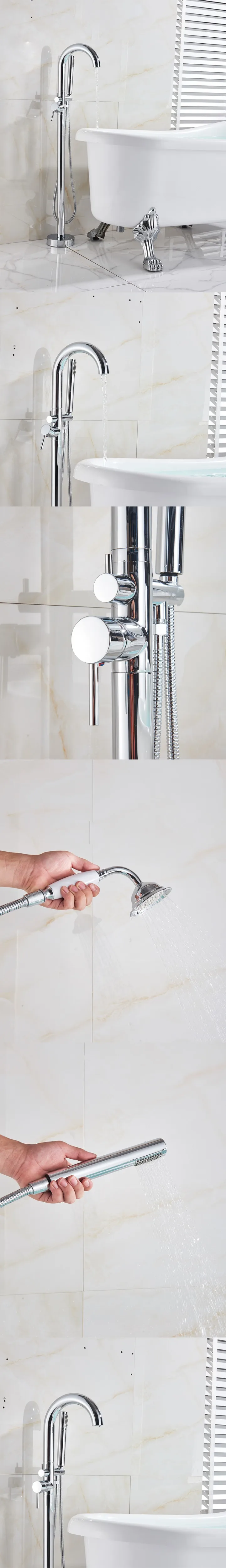 Черная Ванна Напольный кран смеситель с двойной ручкой смеситель кран поворотный кран с Abs ручной душ ванна кран