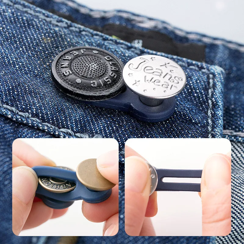 2PCS Jeans Retractable Button Elastic Pants Waist Extender Jeans Pants  Button Extender Set