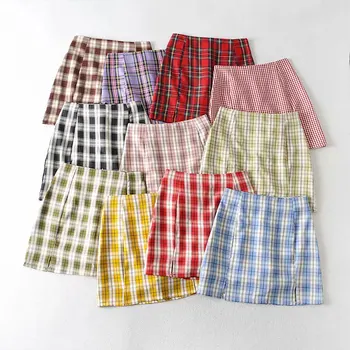 

Japanese Korean Harajuku Plaid Skirts Women Vintage High Waist Pencil Female Mini Skirt Summer Streetwear Sexy Ladies skirts