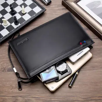 

Bison Denim Black Men wallets bags Zipper Closed Long Purse Clutch Business Genuine Leather Clutch Bag Cowskin Purse For Men