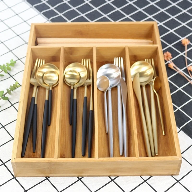 Practical Kitchen Cutlery Storage Box Expandable Cutlery Tray Bamboo Drawer Organizer Kitchen Accessories