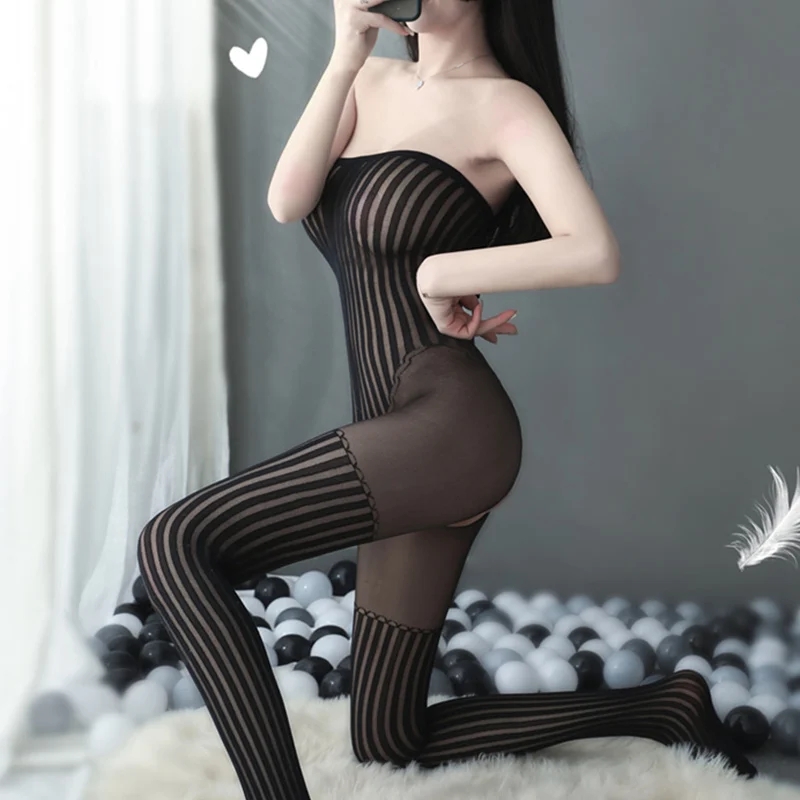 Women Sexy Lingerie Women Lingerie Sexy Bodysuit Perspective Open Sexy Bodystockings Erotic Tube top Tights Transparent bobysuit teddy lingere