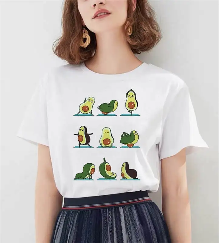 Kawaii/футболка с коротким рукавом и мультяшным авокадо, женская модная футболка, Harajuku, повседневная одежда с графическим рисунком, топы, женские футболки - Цвет: 20