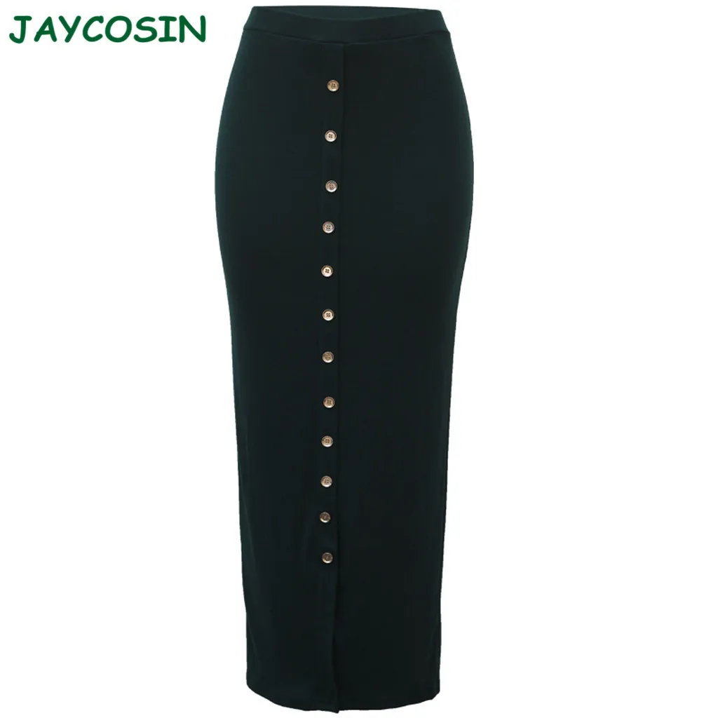 Женская одежда JAYCOSIN, однотонная, Вязанная, на бедрах, Женская юбка карандаш, модная, однобортная, миди юбка, зимняя, Faldas Mujer Moda 1105