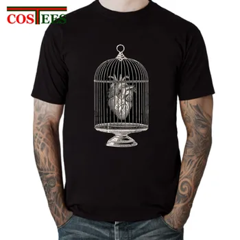 

2019 hot sale Creative bird cage design Free My Heart T shirt men Retro Casual Relax yourself T-shirts Vintage Leisure Tee shirt