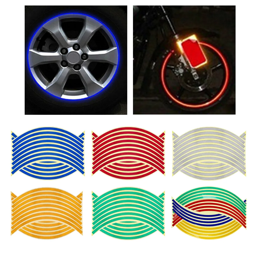 16pcs Reflective Rim Tape Wheel Stripe Decal Trim For Cycling MTB Mountain Rode Bile Bicycle Motorcycle Wheels (14/18inch)