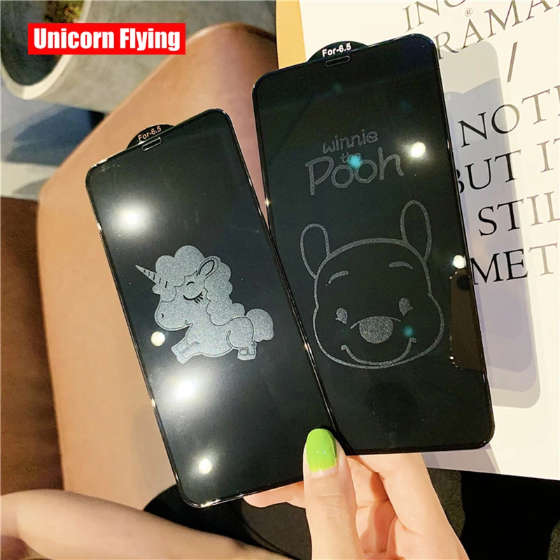 

LinXiang Invisible Cartoon Unicorn Winnie Bear 9H 6D Tempered Glass Screen Protector For iPhone 6 6s 7 8 Plus X XR XS Max 11 Pro