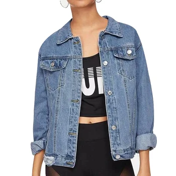 

zebery Ripped Denim Jacket Loose Denim Jacket Lady's Coat Women 2020 Spring Casual Single Breasted Clothing Autumn Solid Coat