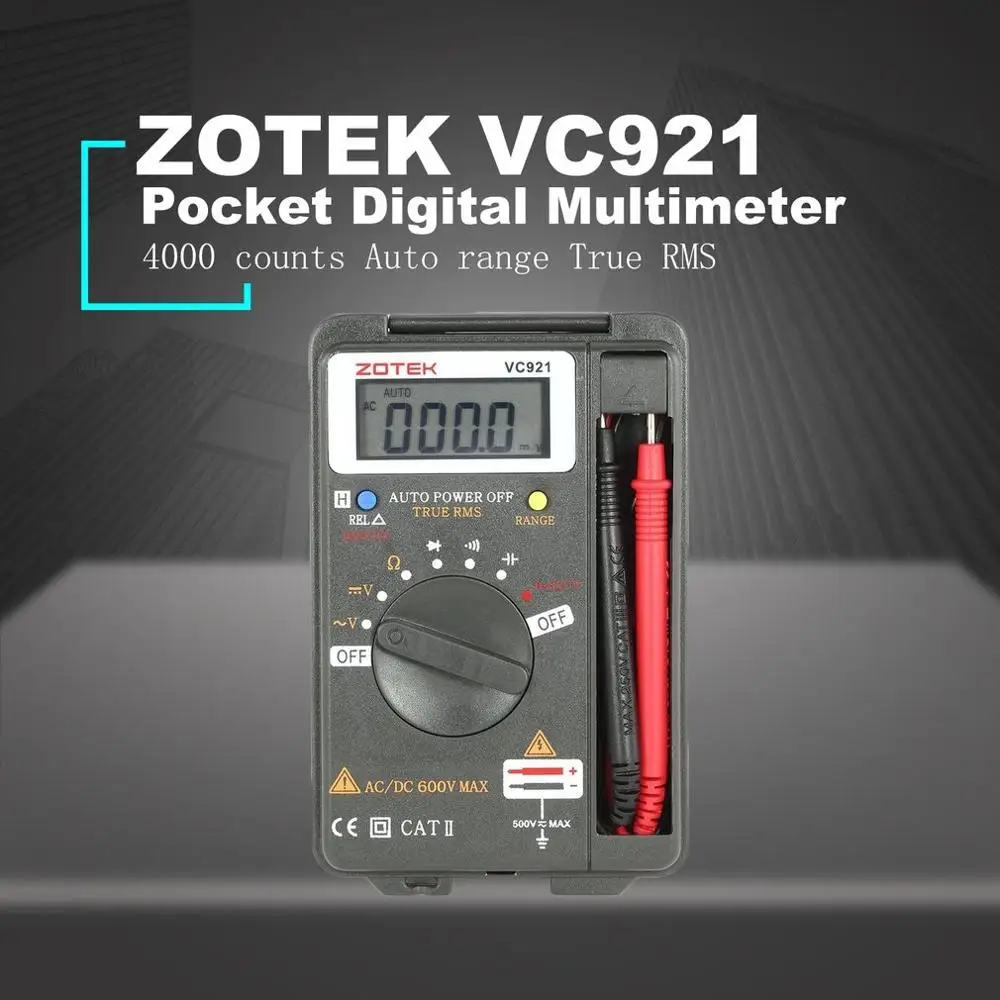 ZOTEK VC921 4000 отсчетов ЖК-цифровой мультиметр карманный Автоматический диапазон DC/AC напряжение Ом Емкость диод измеритель непрерывности тестер