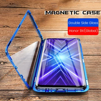 

360° Magnetic Flip Case For Honor 9X STK-LX1 Case Double-Sised Tempered Glass Back Cover On Honor 9X Premium Metal Bumper Case