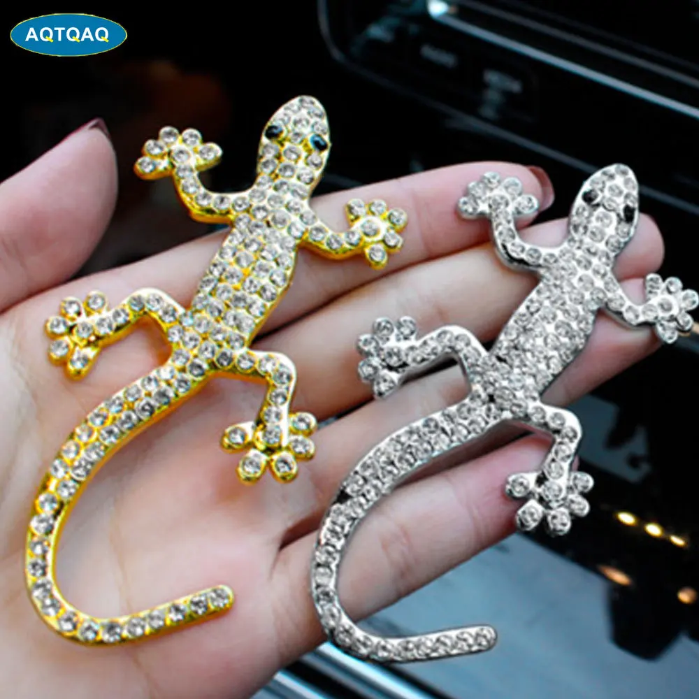 1Pcs Car Metal Badge Emblem 3D Gecko Rhinestone Car Trunk Auto Logo