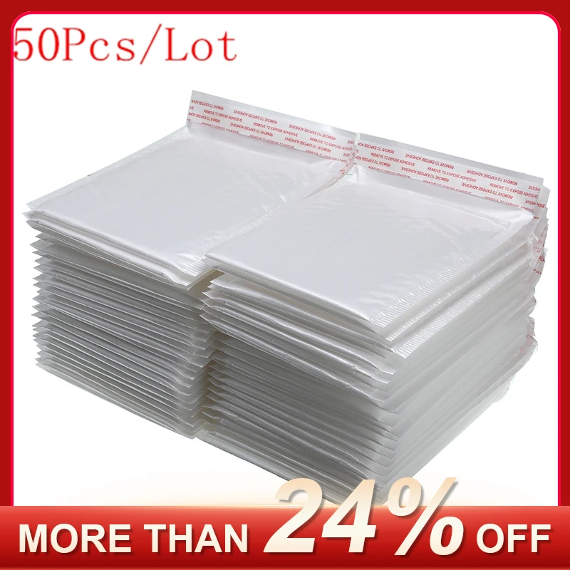 50 pcs  5"x9" Poly Bubble Mailer Padded Envelope shipping Self-sealing Bag White
