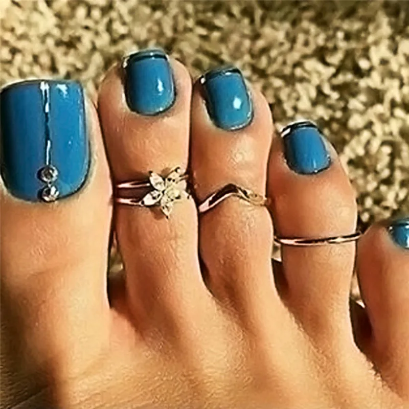 

3PCS/Set Silver Rhinestone Crystal Daisy Toe Ring Finger Beach Foot Boho Jewelry