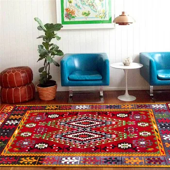 

Fashion Bohemian-Style Rugs Persian Red Ethnic-Style Pattern Carpet Bedroom Living Room Kitchen Bathroom Floor Mat Bed Blanket
