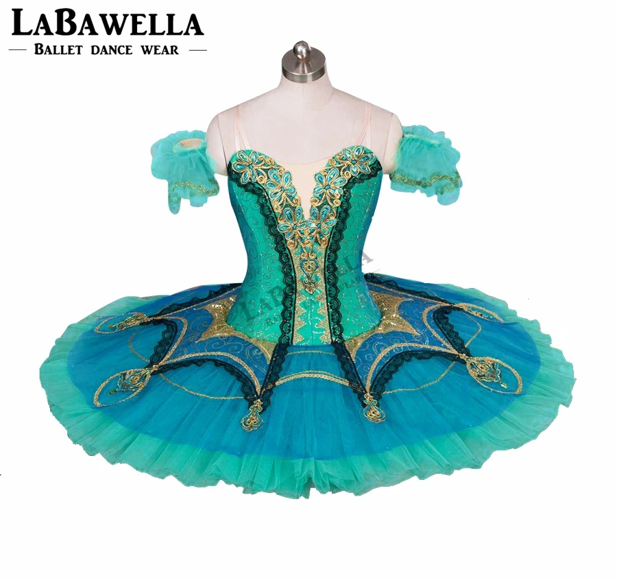 Green Professional Ballet Costume Adult Competiton Ballet Tutu Green Gold Nutcracker Classical Ballet Performance Pancake BT9029