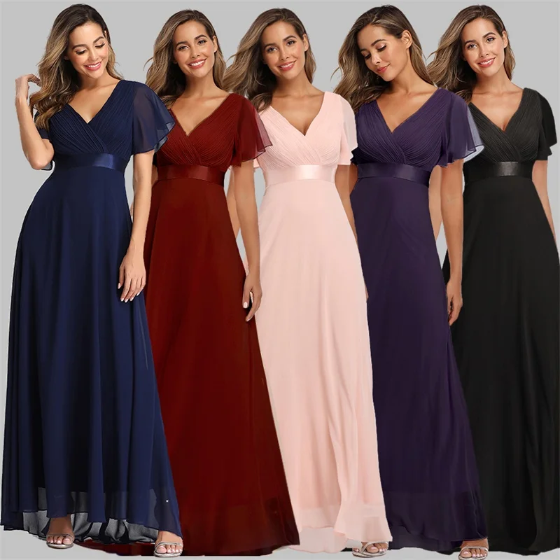 

2020 Evening Dresses JINZUO 90812 Elegant V-Neck Ruffles Chiffon Formal Evening Gown Party Dress Robe Plus Size