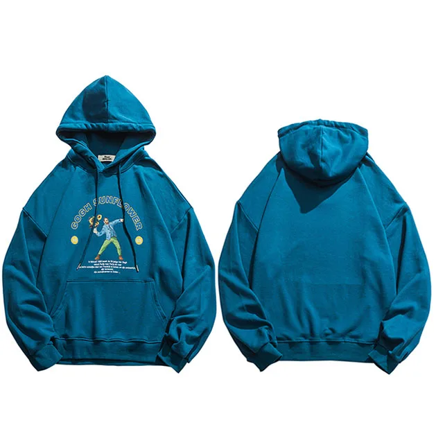 Мужская забавная Толстовка в стиле хип-хоп с капюшоном, толстовка с изображением Ван Гога, подсолнуха, Harajuku, уличная одежда, пуловер с капюшоном, хлопок, осень, ретро-худи, бежевый цвет - Цвет: A748038 Blue