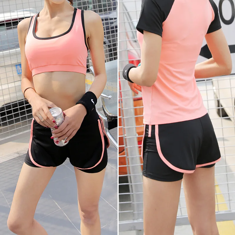 

2019 New Style Summer Workout Clothes Sports Jogging Suits Women's Casual Large Size Elasticity Fake Two-Piece Sports Long Short