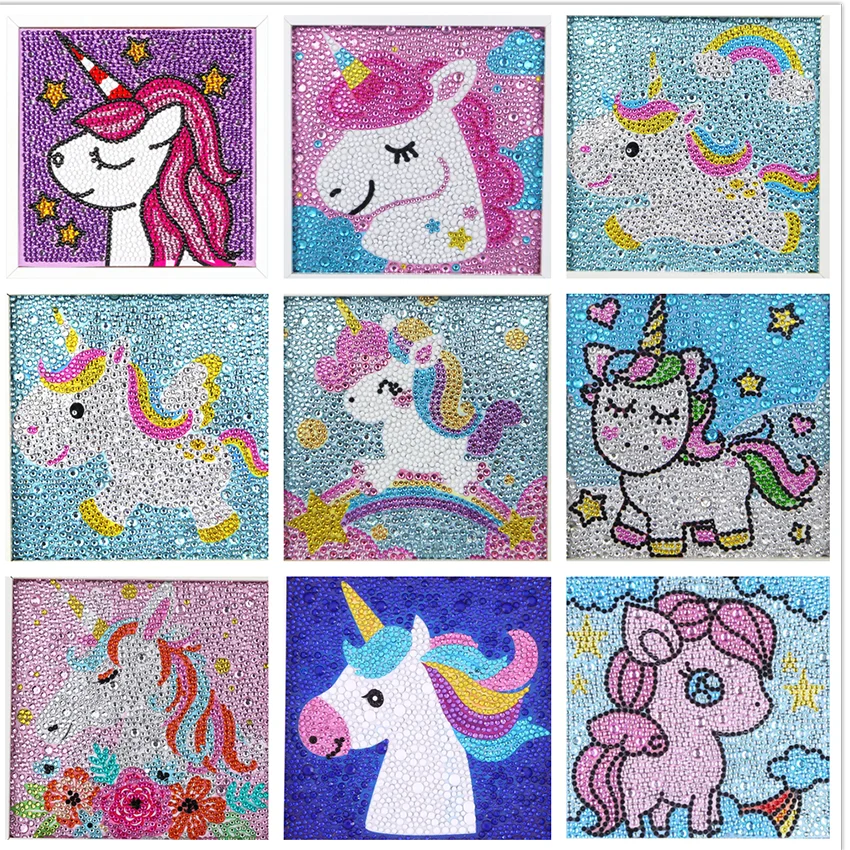 SunUtopia Small and Easy DIY 5D Diamond Painting Kits with Frame for  Beginner with White Frame for Kids - F-Unicorn Pictures