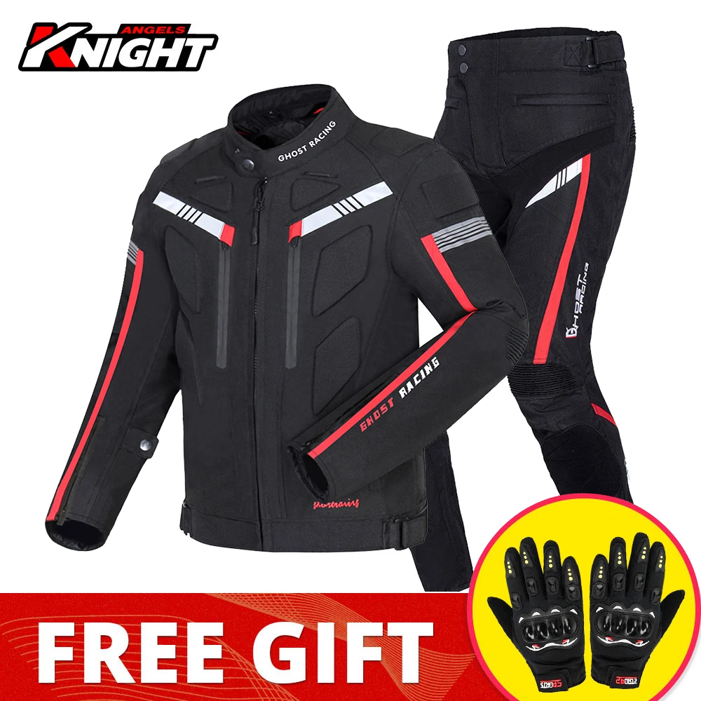 GHOST Men Motorcycle Jacket Suit Waterproof Chaqueta Moto Windproof Motorbike Riding Jacket+pants Protective Gear Moto Clothing