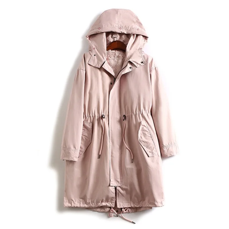 

AliExpress Autumn And Winter New Style Splittable Inner Wearing Drawstring Hooded plus Velvet Warm Cotton-padded Clothes Mid-len