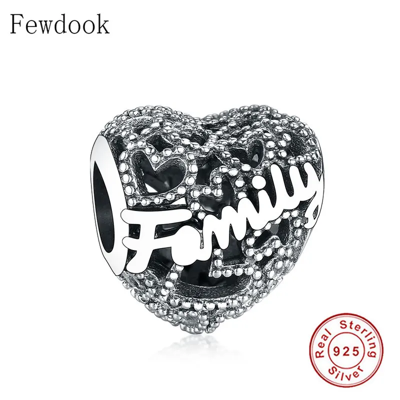 

100% 925 Silver Openwork Heart Family Bead Fit Original Pandora Charm Bracelet Making Jeweley Accessory Berloque New Arrival DIY