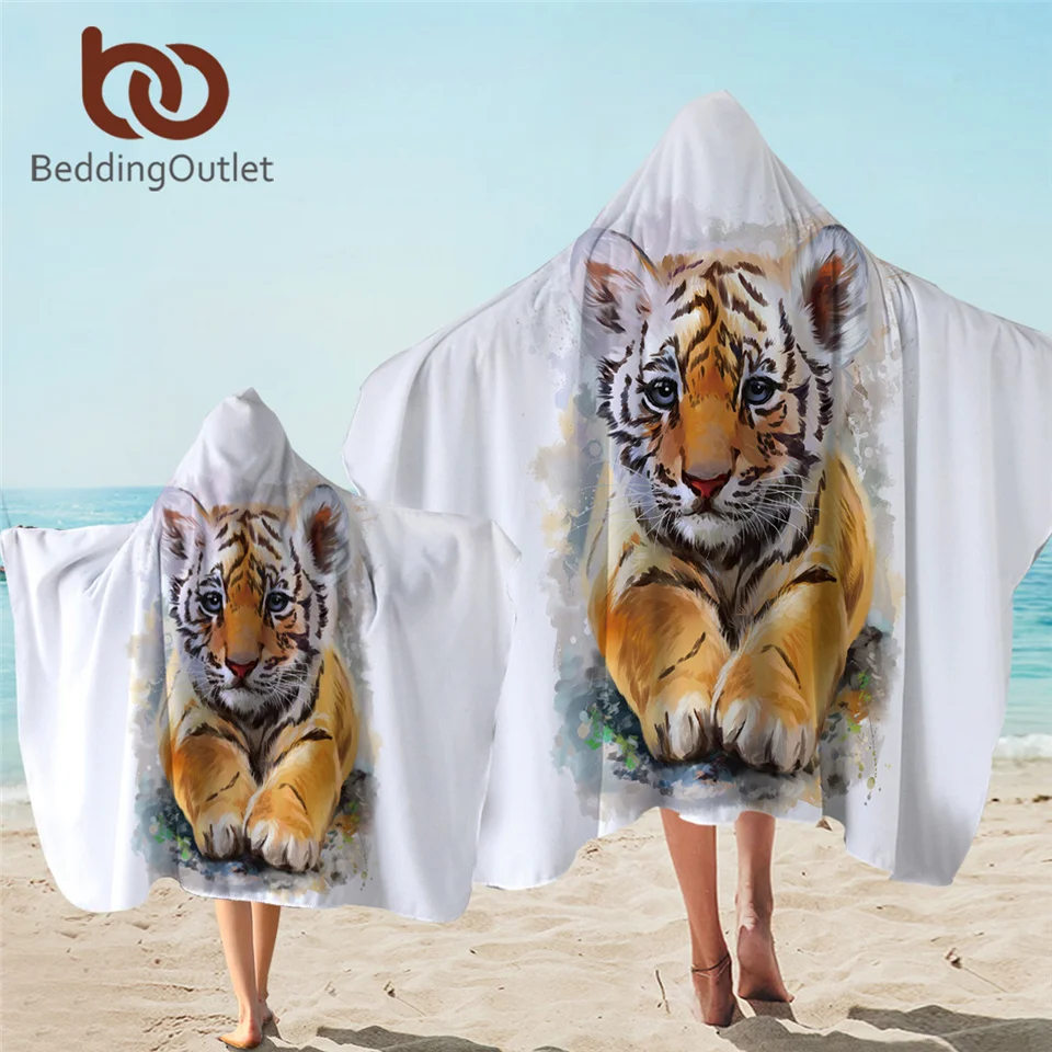 BeddingOutlet полотенце с капюшоном Тигровая лиса акварельное банное из микрофибры