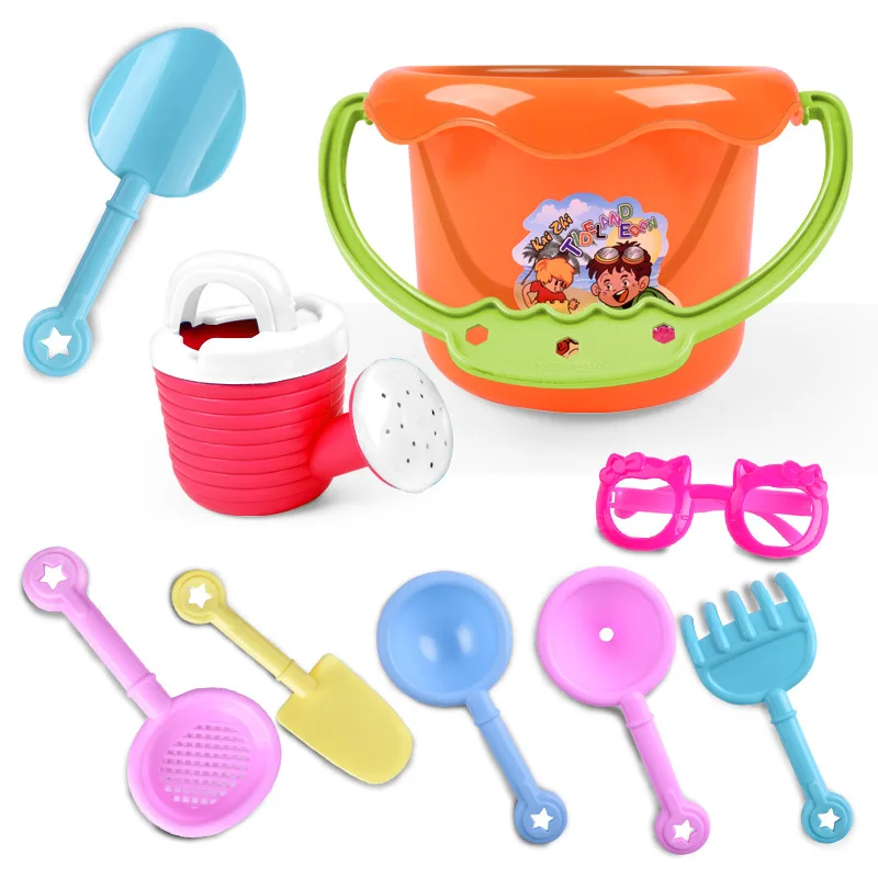 Most effective  Environmental Protection Plastic Creative Sunglasses Beach Buckets Toys with 9 Pcs Summer Children 