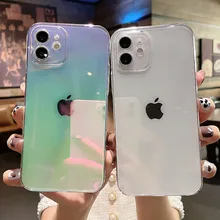 Clear Shockproof Lens Protection Phone Case For iPhone 11 12 Pro Mini X XR XS Max 7 8 Plus SE 2020 Gradient Color Hard PC Cover