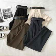 

2021 Spring Autumn Women Leisure Suit Pant Korean Solid Casual Ankle Length Harem Pants Female Fashion High Waist Soild Trousers