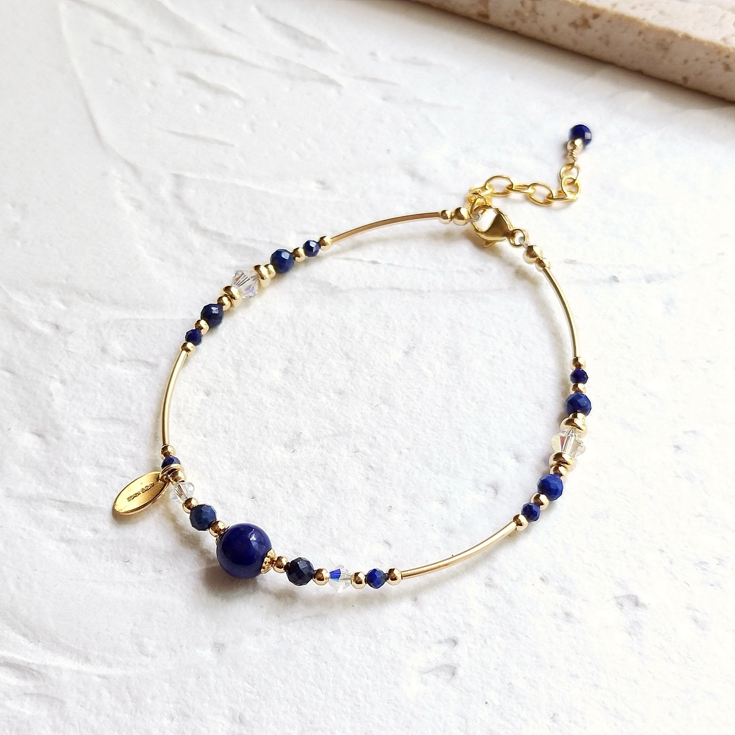 

Lii Ji Lapis Lazuli Crystal 14K Gold Filled Bracelet 17+3cm Natural Stone Handmade Delicate Jewelry For Women Gift