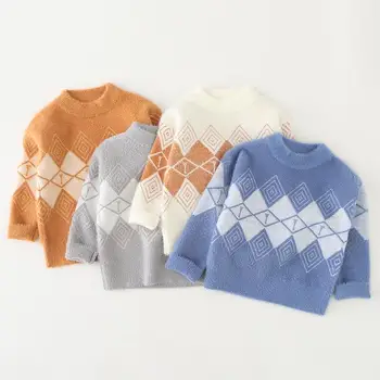 

ins baby boys sweater 2-7 years old Autumn and winter children's sweater Diamond check girls cardigan christmas baby clothes