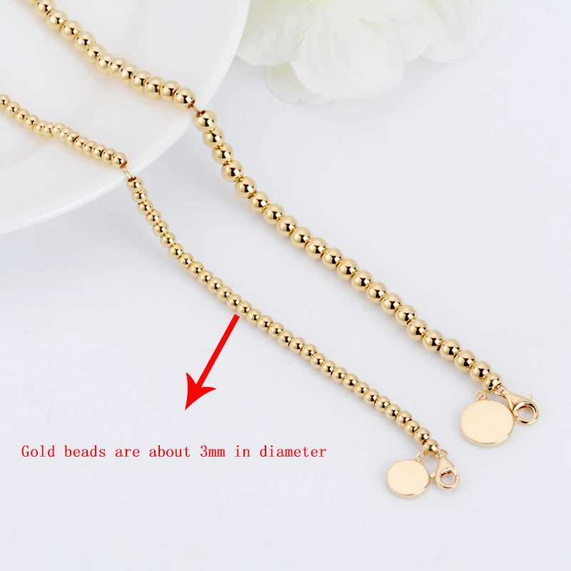 3mm Yellow Gold BAIHE Твердое 14 к желтое золото 3 мм маленькое/4 мм большое свадебное обручальное изысканное женское ювелирное изделие красивый подарок золотой браслет из бисера - Цвет камня: 3mm Yellow Gold