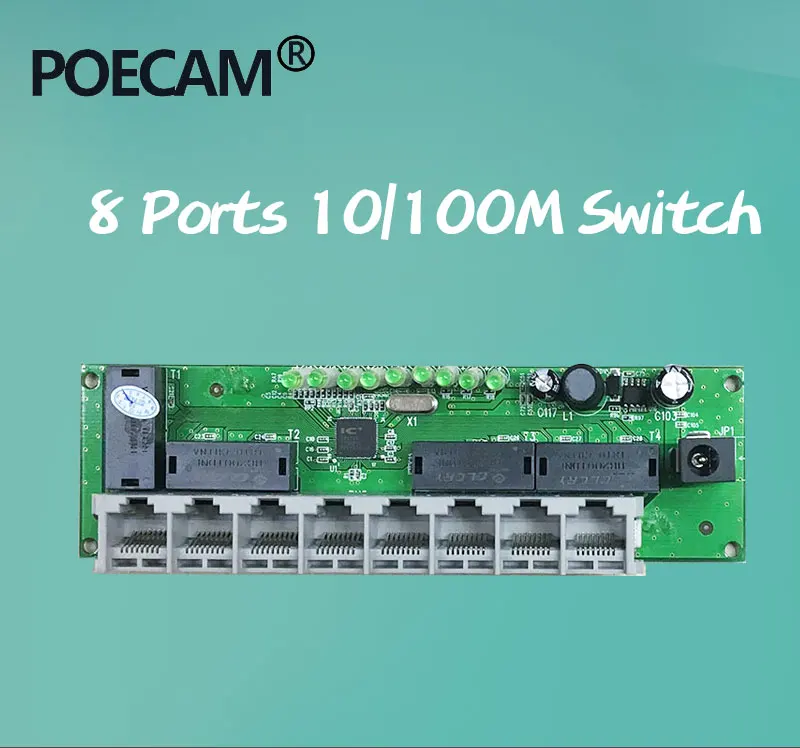 8 портов быстрой сети Ethernet коммутатор концентратор модуль RJ45 90 или 180 градус utp 2 типа светодиодный плата PCBA Мини Размер Длина 140 мм ширина 41 мм