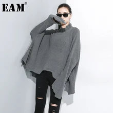 [EAM] Большой размер, вязаный свитер, свободный крой, водолазка с длинным рукавом, Женская Новая мода, Осень-зима, 1A692