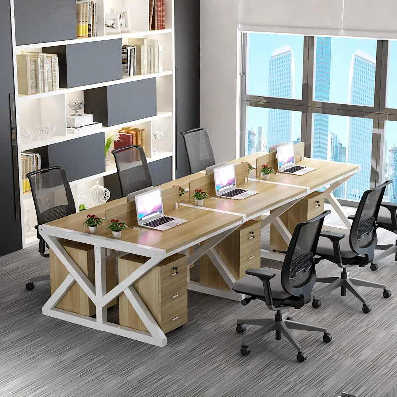 

Staff Desk 4 People Sit with Partition Office Desk Four-people Bit Customizable Computer Tables And Chairs 6-Person Staff Desk