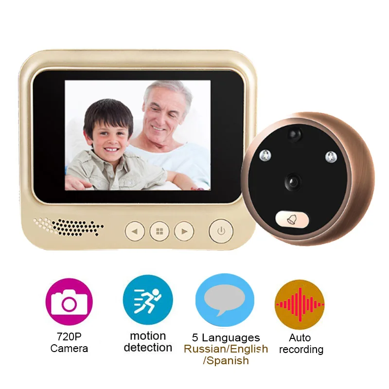 Topvico Video Peephole Door Viewer Motion Detection Electronic Ring Doorbell Camera Video-eye Security Auto Photo Li-Battery