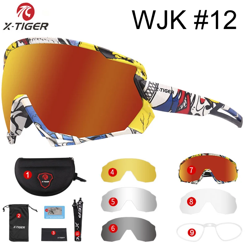 X-TIGER Wind Cycling Glasses 5 Lens Polarized Outdoor Sport Bicycle Glasses MTB Mountain Bike Sunglasses Goggles Cycling Eyewear - Цвет: Colors 12