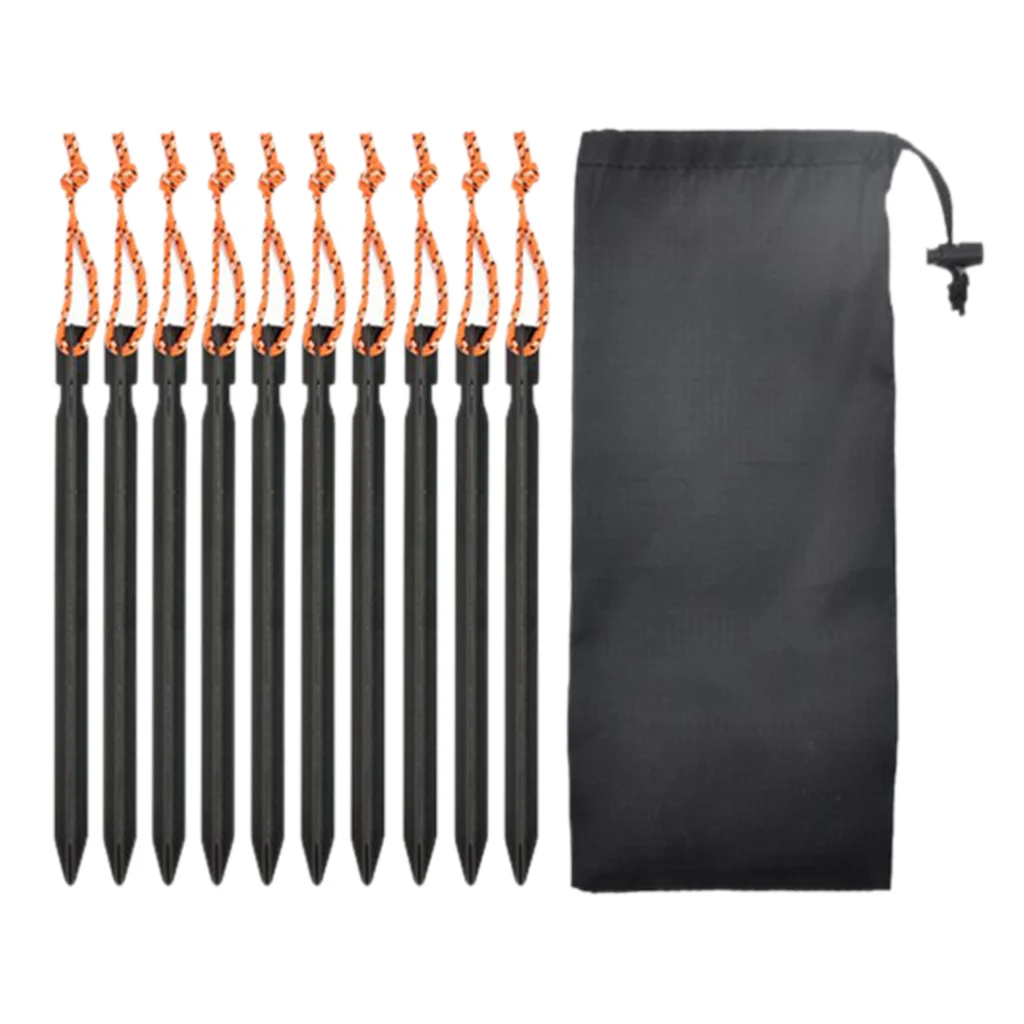 10pcs 18cm Outdoor Camping Tent Stake Pegs Aviation Aluminium Alloy Hiking Traveling Tent Nail Accessories with Storage Bag