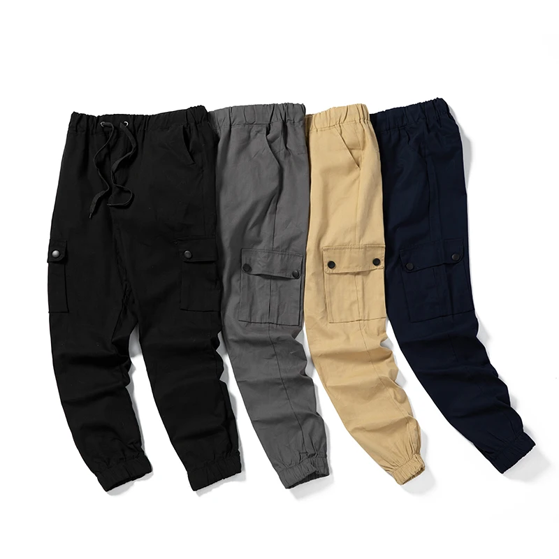 cargo pants streetwear Men's Cargo Pencil Pants Slim Fit Solid Joggers Trousers Casual Drawstring Side Pockets Pants Male Spring Soft Cotton Sportswear superdry cargo pants