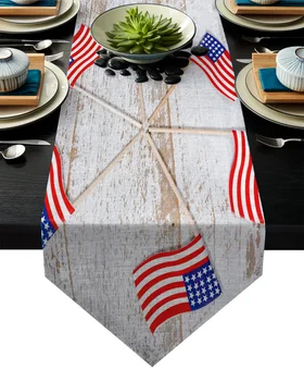 

American Flag Vintage Wooden Table Runner Table Flag Home Party Decorative Tablecloth Table Runners