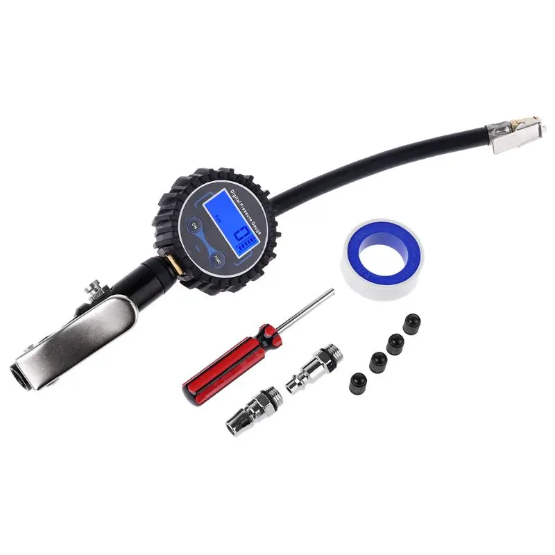 

Digital Tire Inflator with Pressure Gauge and Back Night LED Light - Heavy Duty Auto Air Inflating Gun with 4 Valve Caps