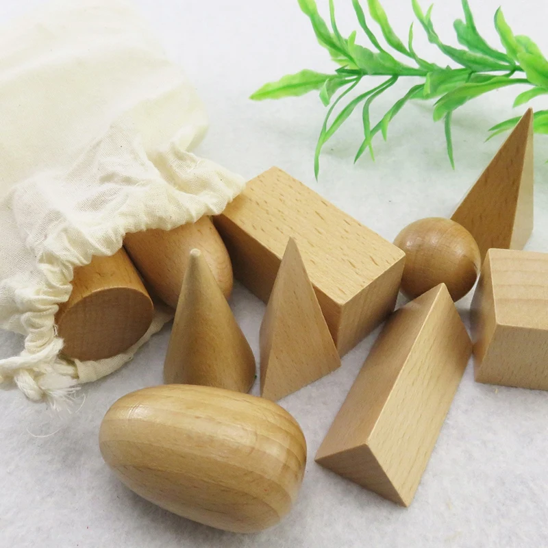 

Wooden Geometric Mystery Bag Teaching Aids Geometric Building Blocks Set Education Cognitive Toys 10 Pieces / Set